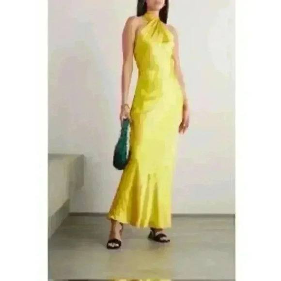 New NWT L'AGENCE Estee Twist Neckline Dress in Lemon Tonic Multi Python Snake Re - Picture 1 of 7